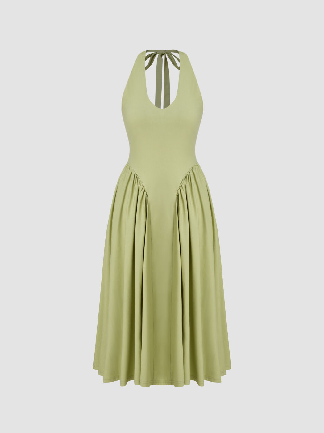 Halter Neckline Ruffle Knotted Midi Dress