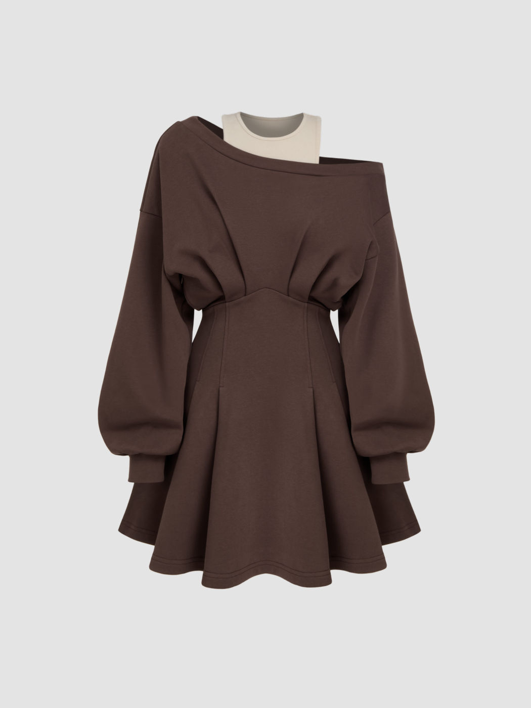 Round Neckline Asymmetrical Ruffle Hem Mini Dress