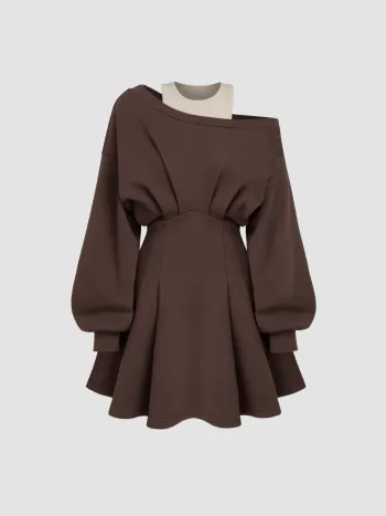 Rundhalsausschnitt Asymmetrisches Rüschensaum Minikleid