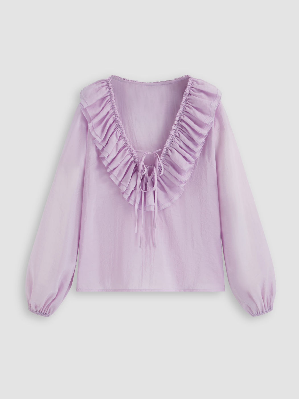 Ruffle Tie Front See-through Oversized Blouse