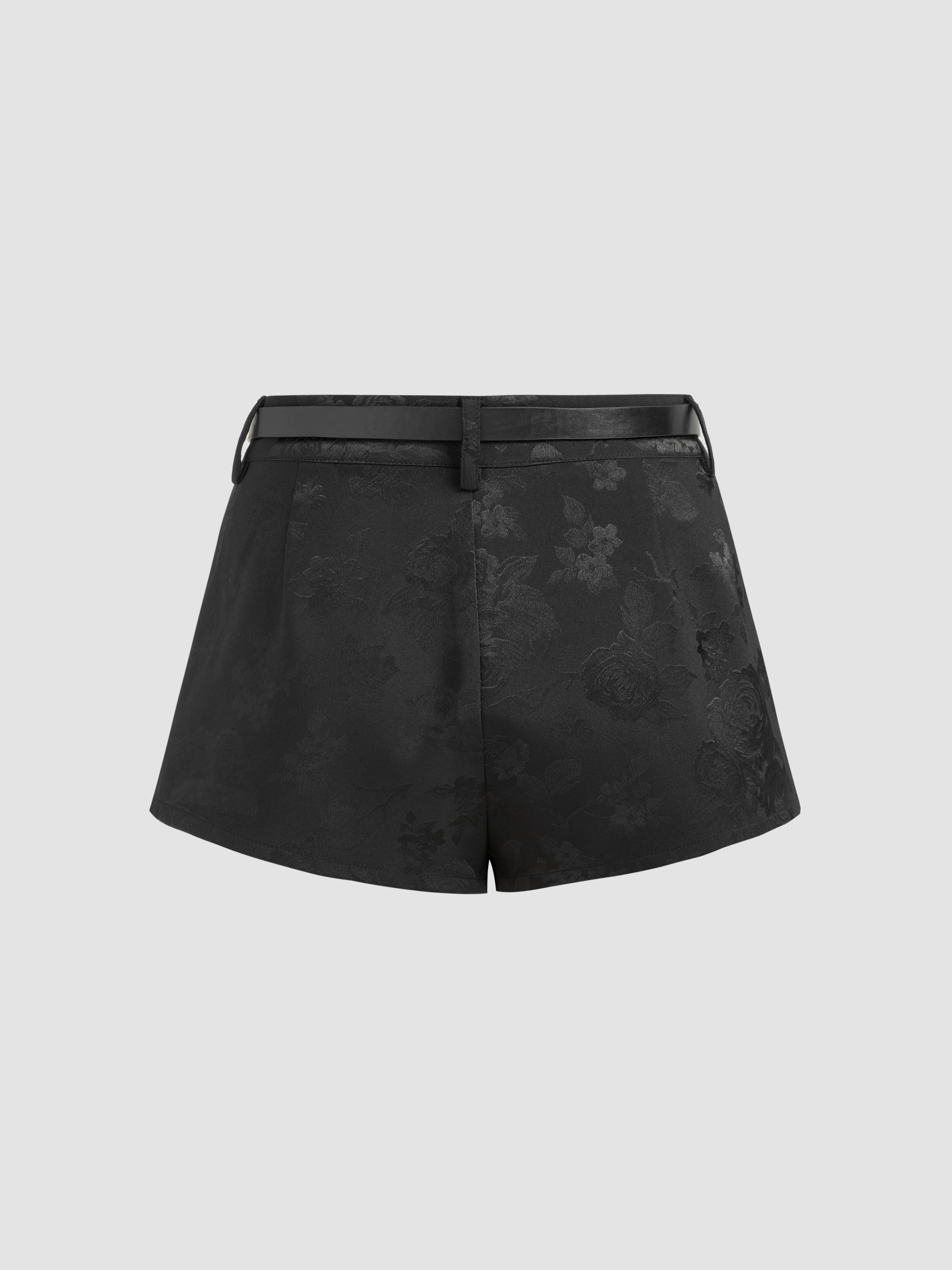 Satin Low Rise Floral Micro Shorts With Belt