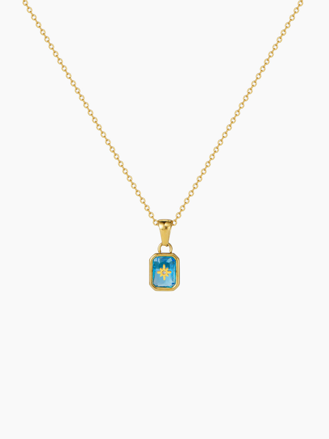 BIRTHSTONE 18K GOLD PLATED STAINLESS STEEL PENDANT NECKLACE