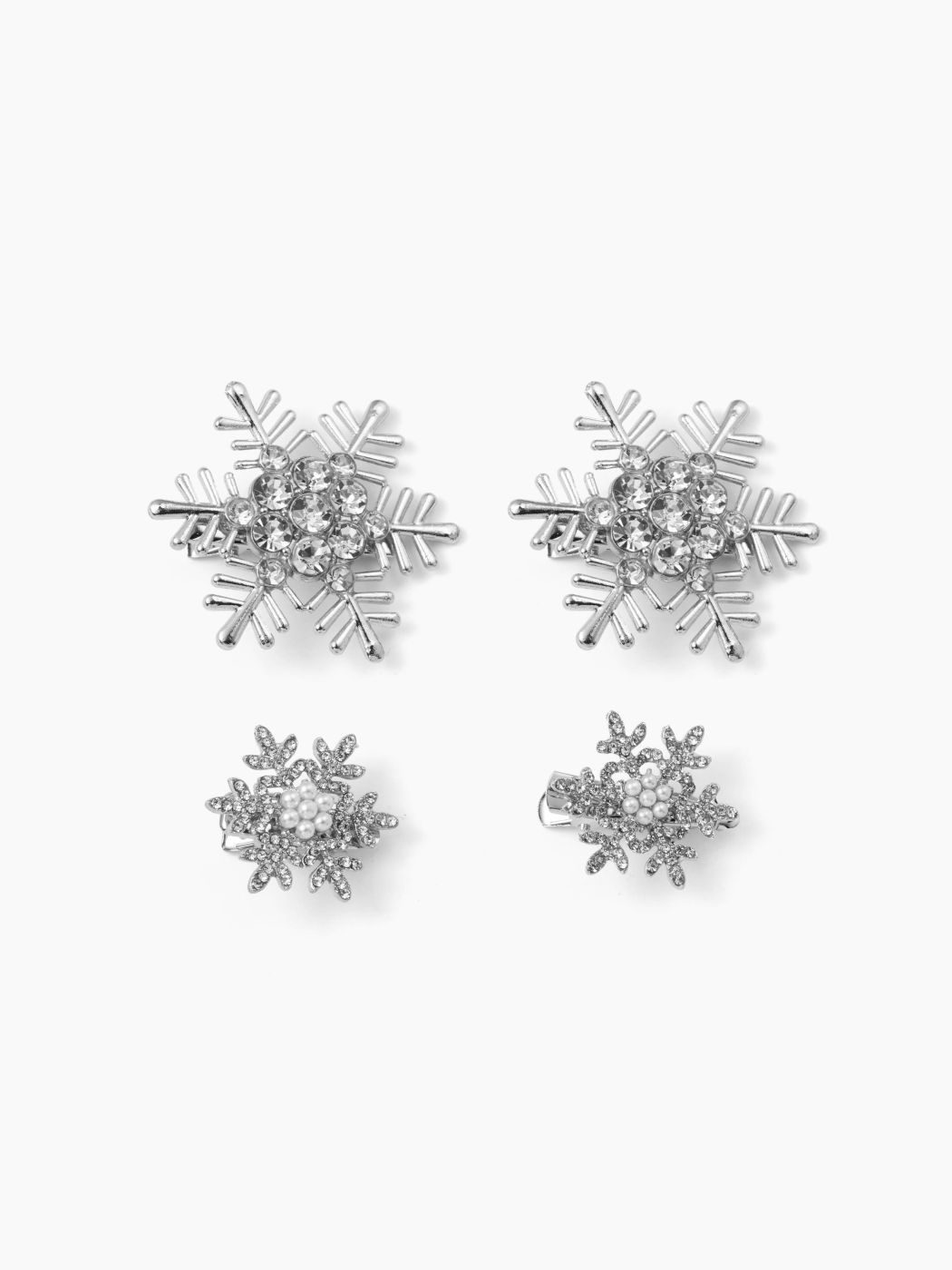 4er Set Strass & Kunstperlen Schneeflocken Haarspange