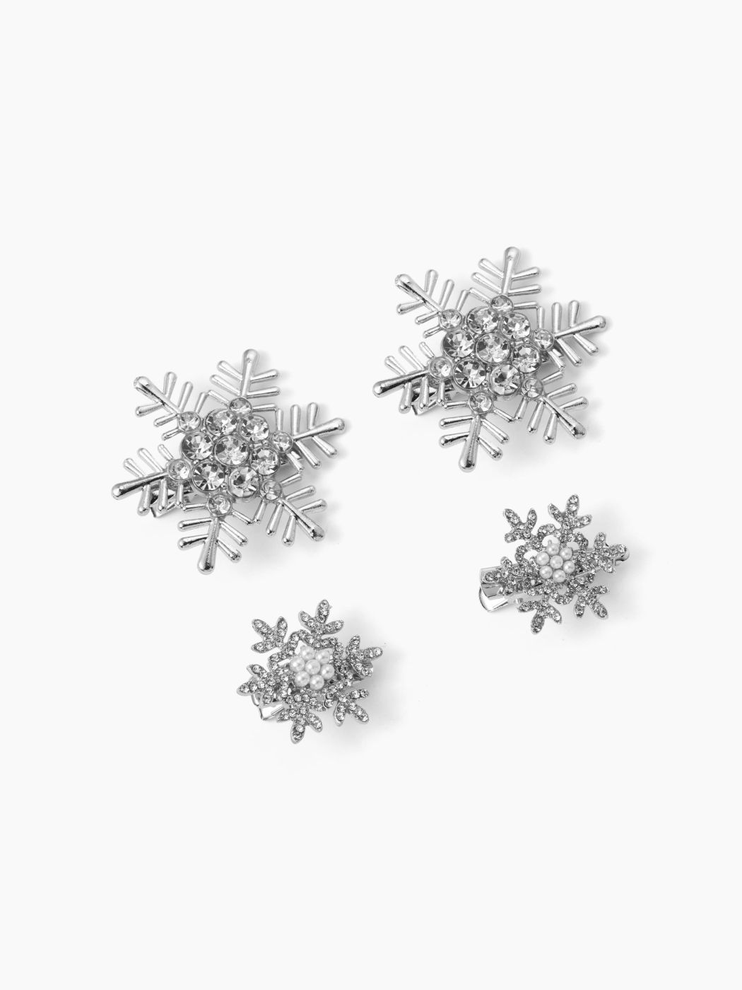 4er Set Strass & Kunstperlen Schneeflocken Haarspange