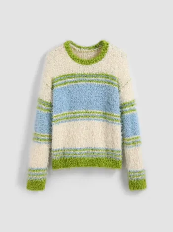 Gestreiftes Strickoberteil mit Rundhalsausschnitt