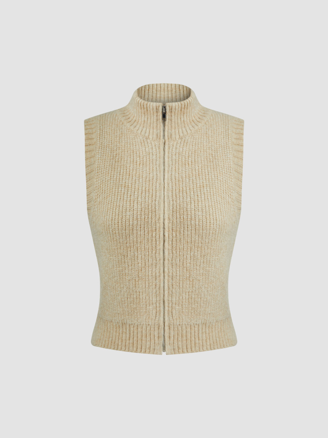Knit High Neck Zip Through Vest