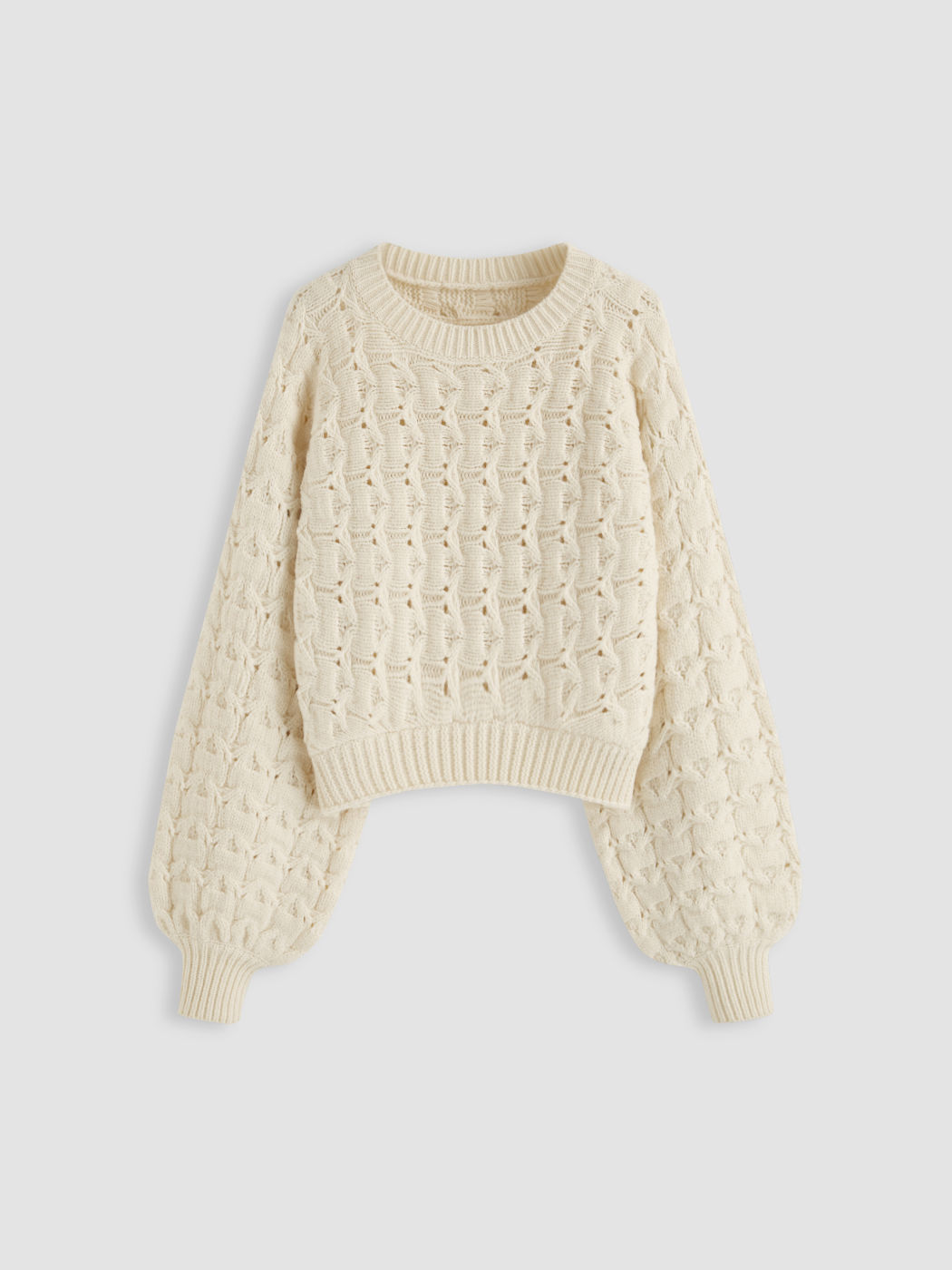 Cable Knit Hollow Out Cropped Long Sleeve Top