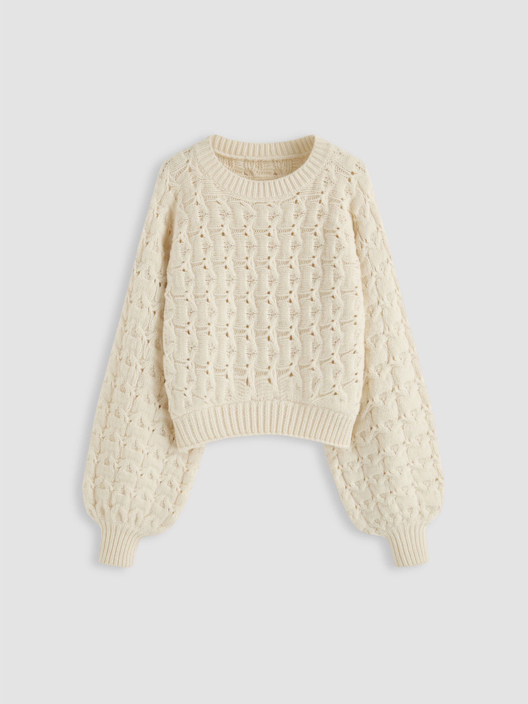 Cable Knit Hollow Out Cropped Long Sleeve Top