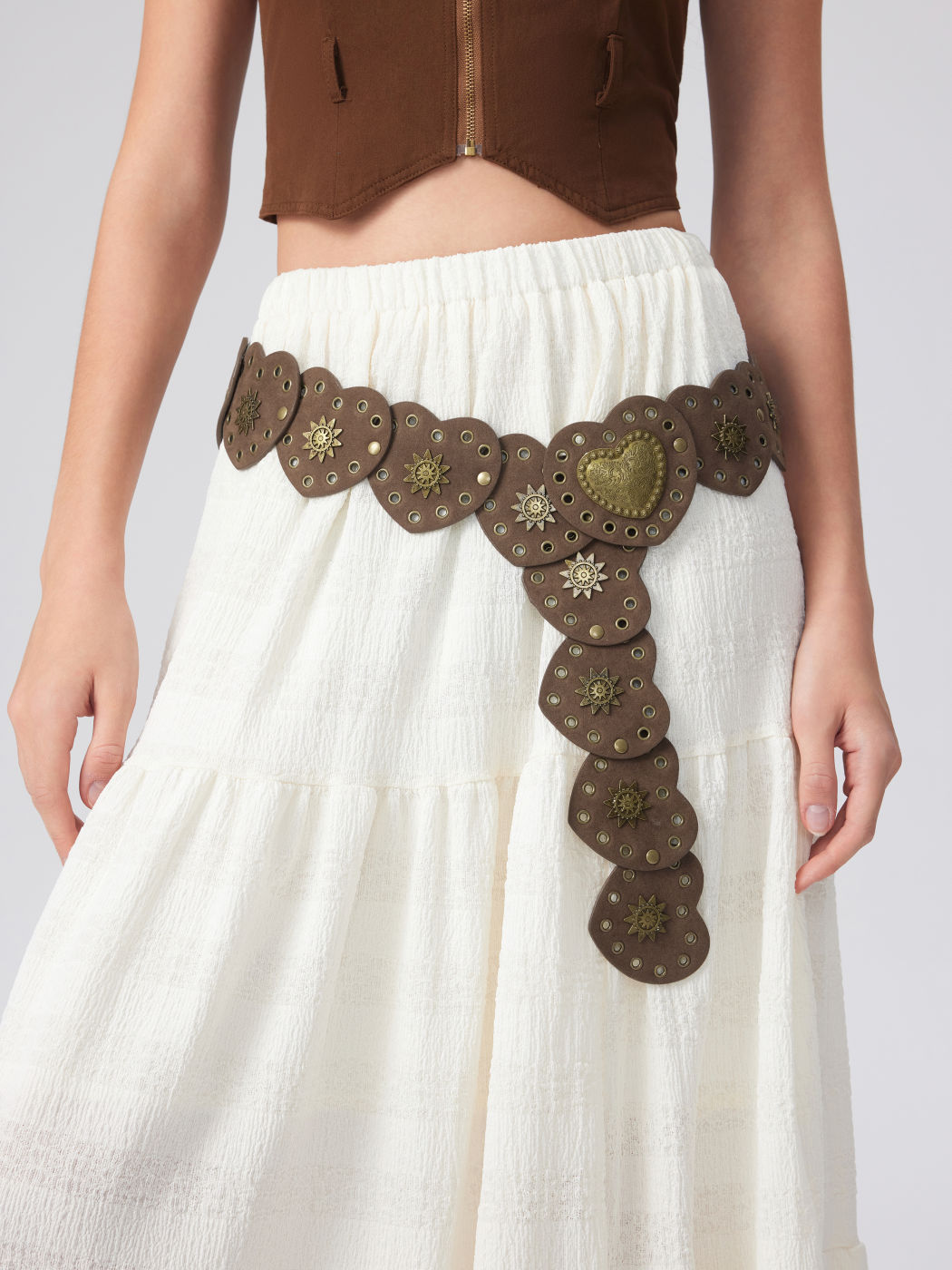 Rust-resistant Gold Plated Sun & Flower Decor Heart Shaped Buckle Belt
