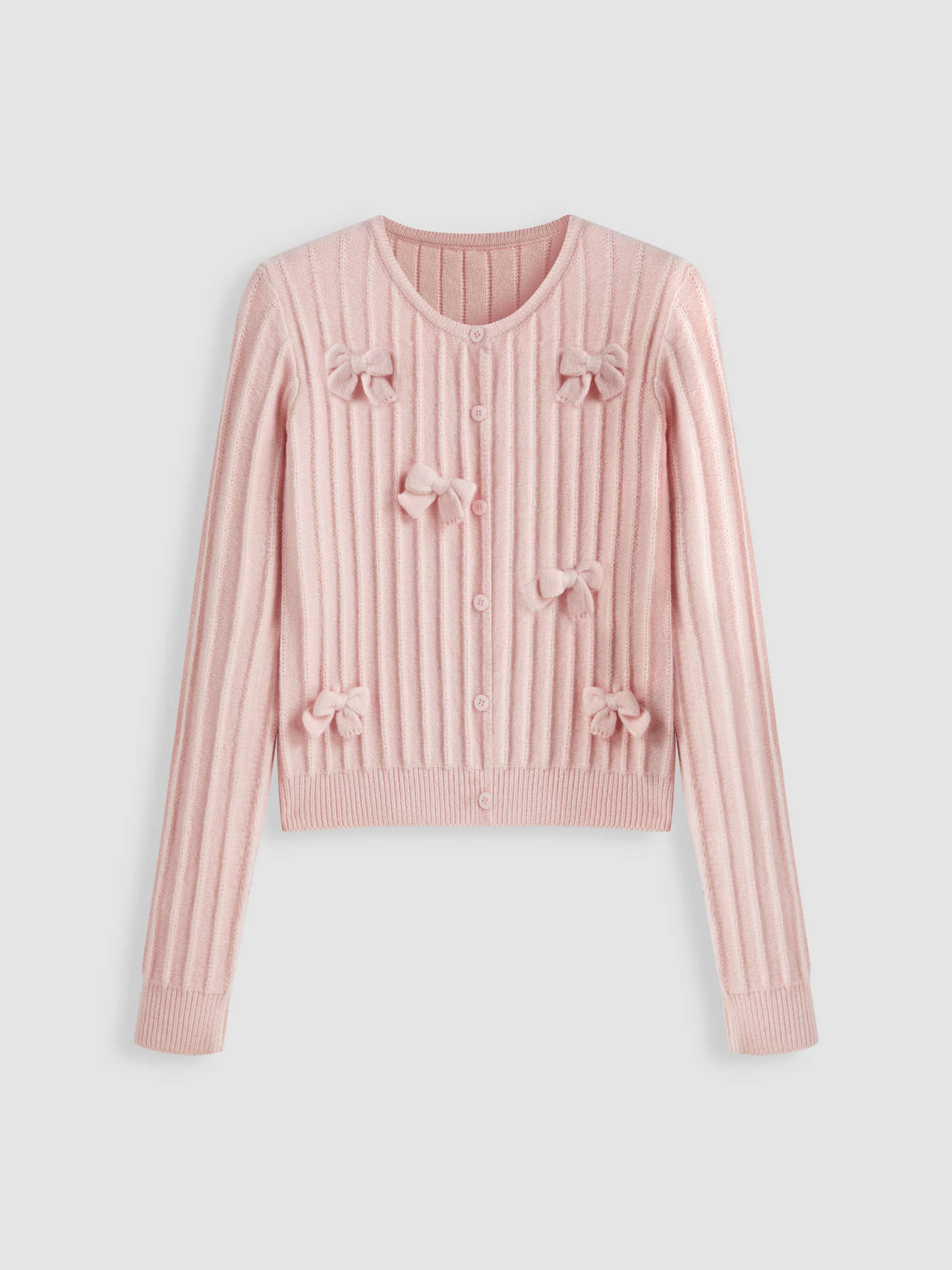 Knit Round Neckline Bowknot Cardigan
