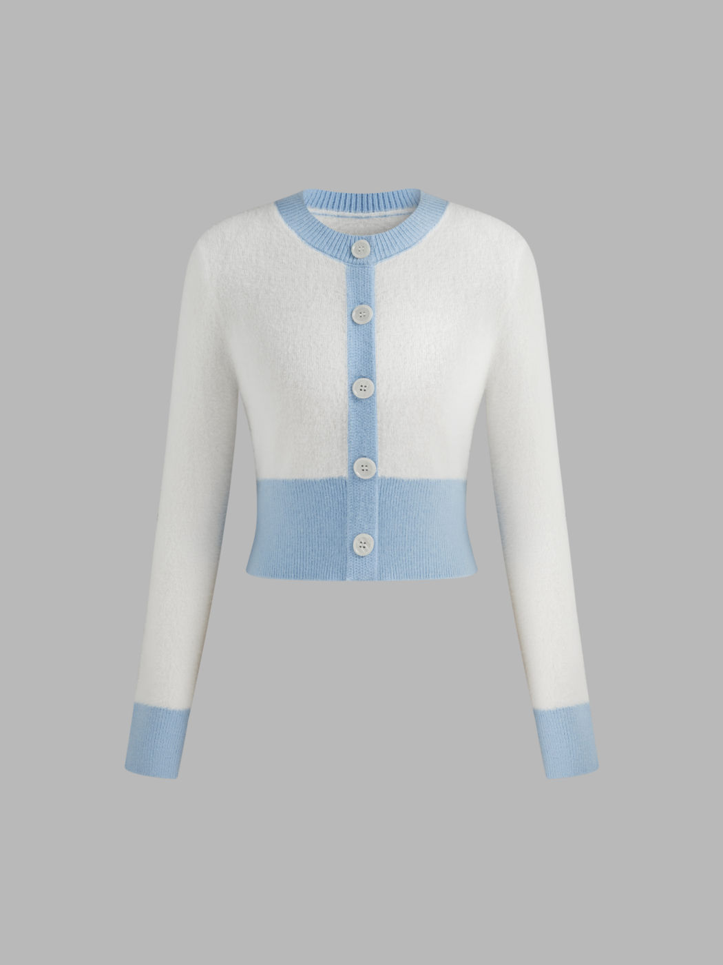 Knit Round Neckline Colorblock Button Cardigan