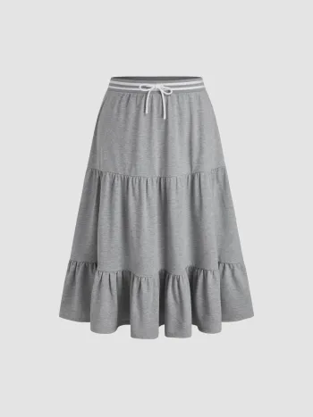 Cotton-blend Mid Rise Ruffle Knotted Tiered Maxi Skirt Curve & Plus