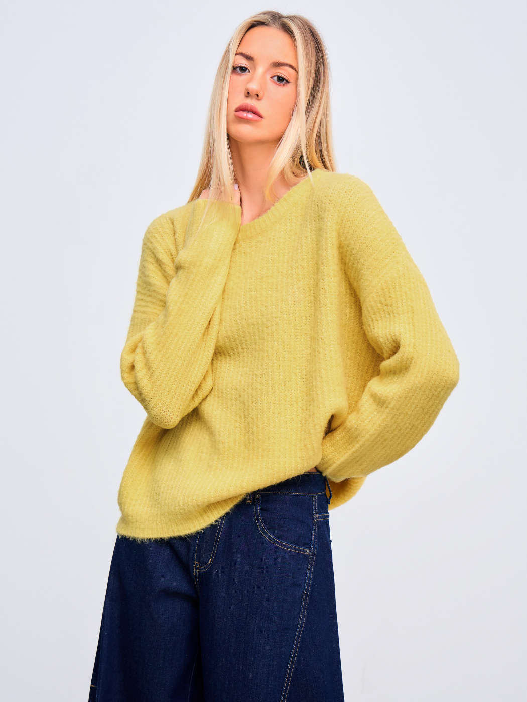 Knit Fabric Wool-blend Round Neckline Oversized Sweater For Work