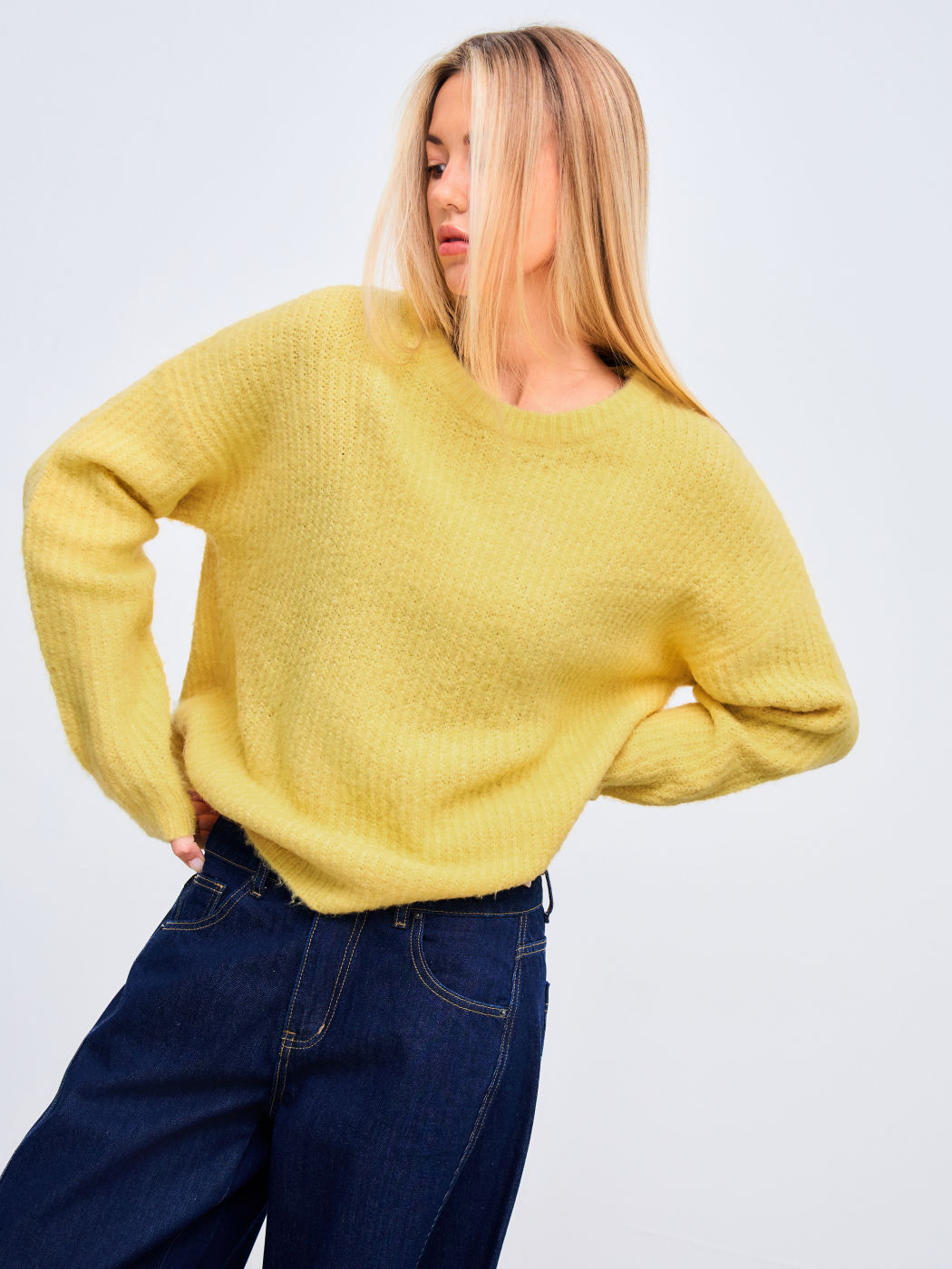 Wollmischung Rundhalsausschnitt Oversize-Pullover