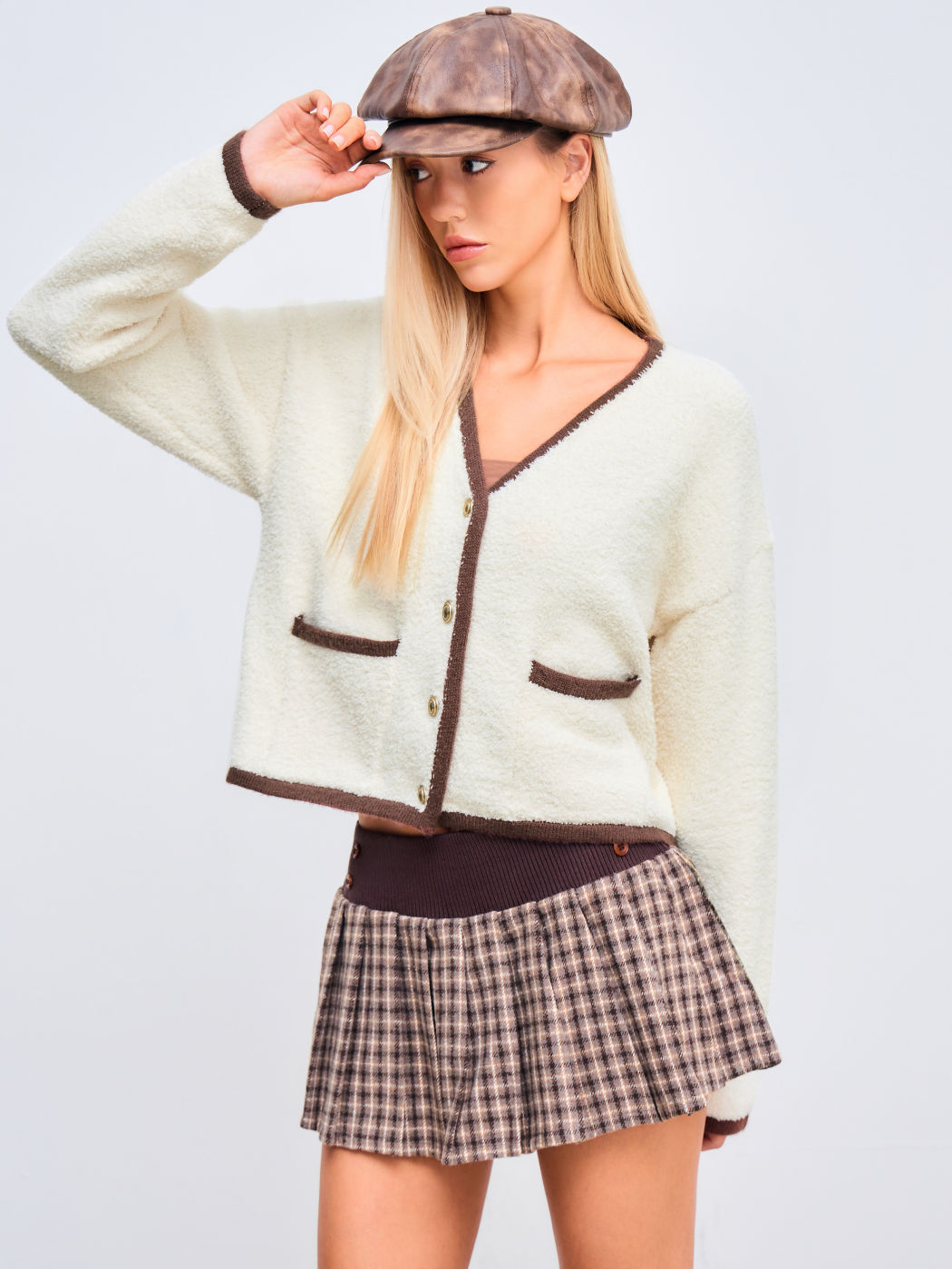 Knit V-neck Contrasting Binding Oversized Cardigan