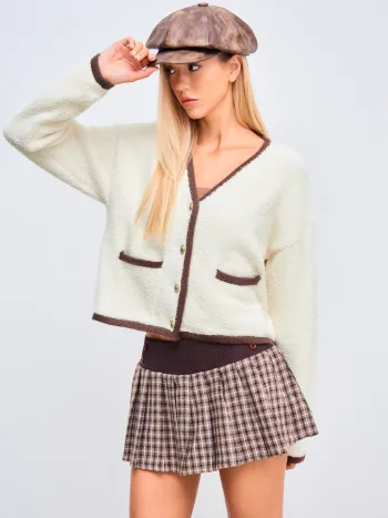 Knit V-Ausschnitt Kontrastierende Strickjacke