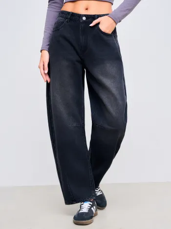 Denim Low Rise Pocket Barrel-leg Jeans
