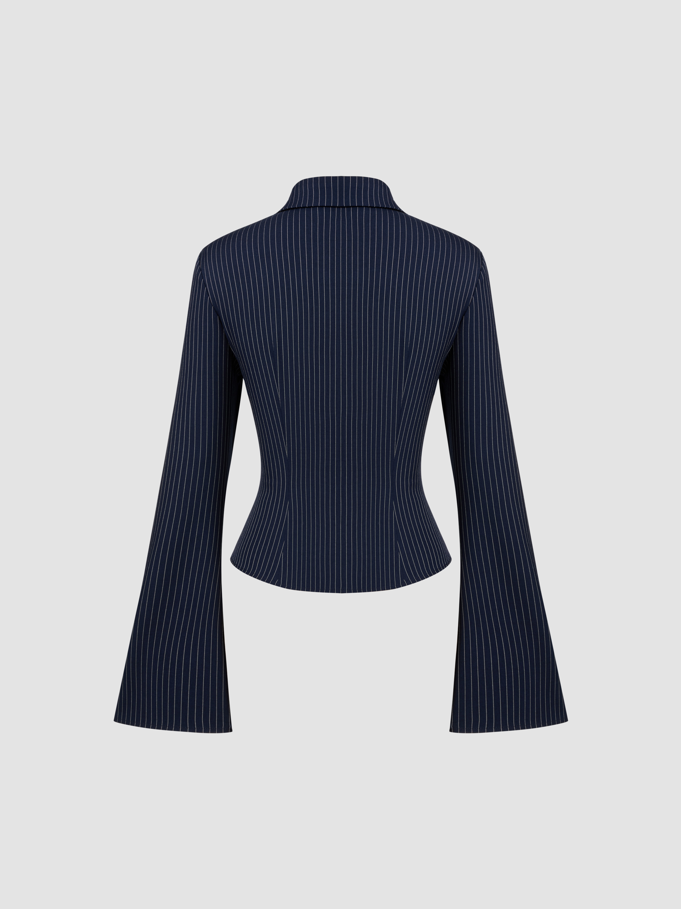 Woven Collar Striped Cinched Waist Bell Sleeve Shirt For School