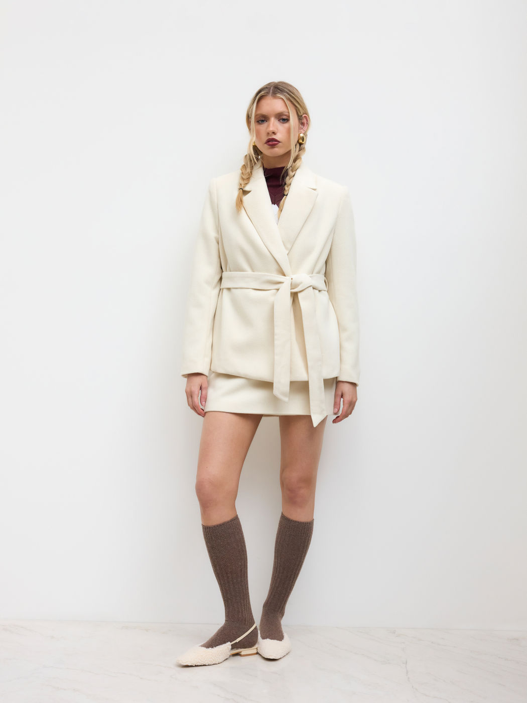 Wool-look Collar Blazer with Belt