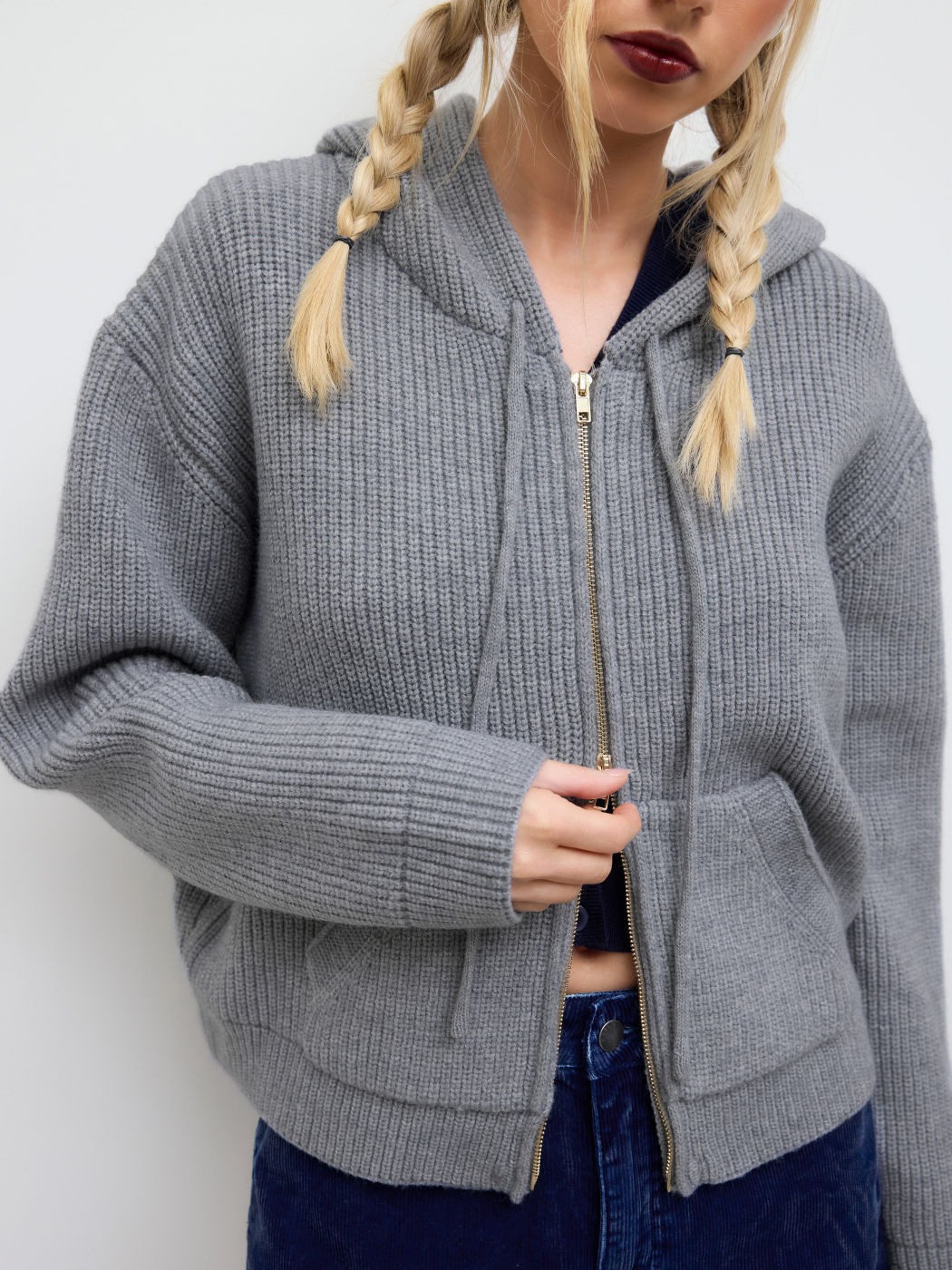 Knit  Hooded Zipper Oversized Cardigan