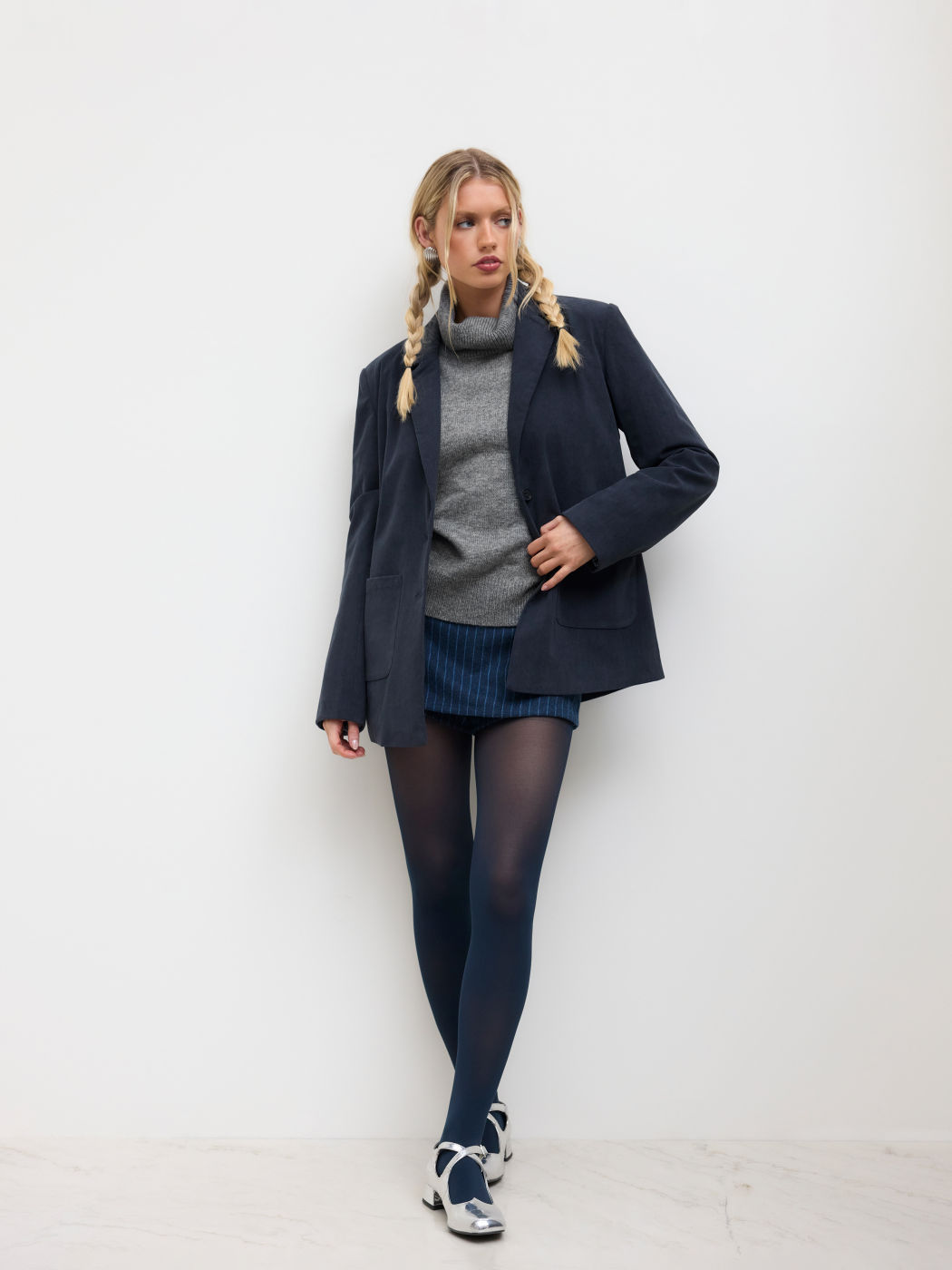 Blazer oversize con colletto in velluto a coste e fodera in percalle