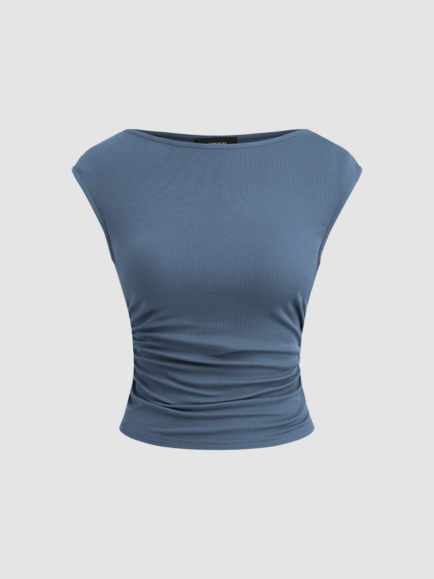 Boat Neck Solid Ruched Tank Top