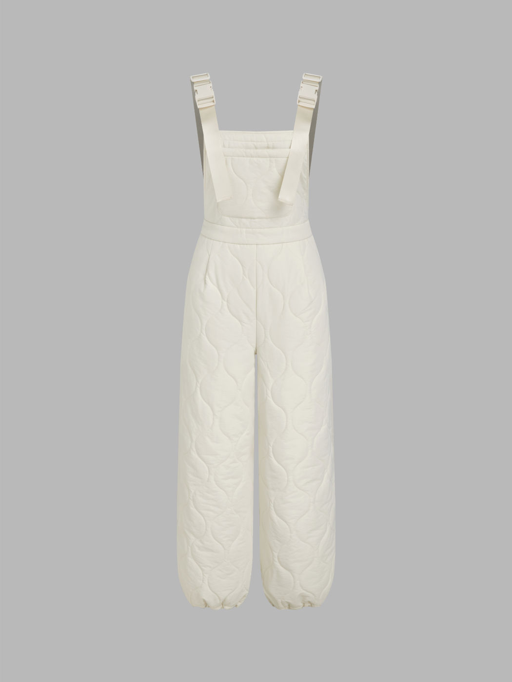 Quilted Square Neck Buckle Up Drawstring Jogger Jumpsuit