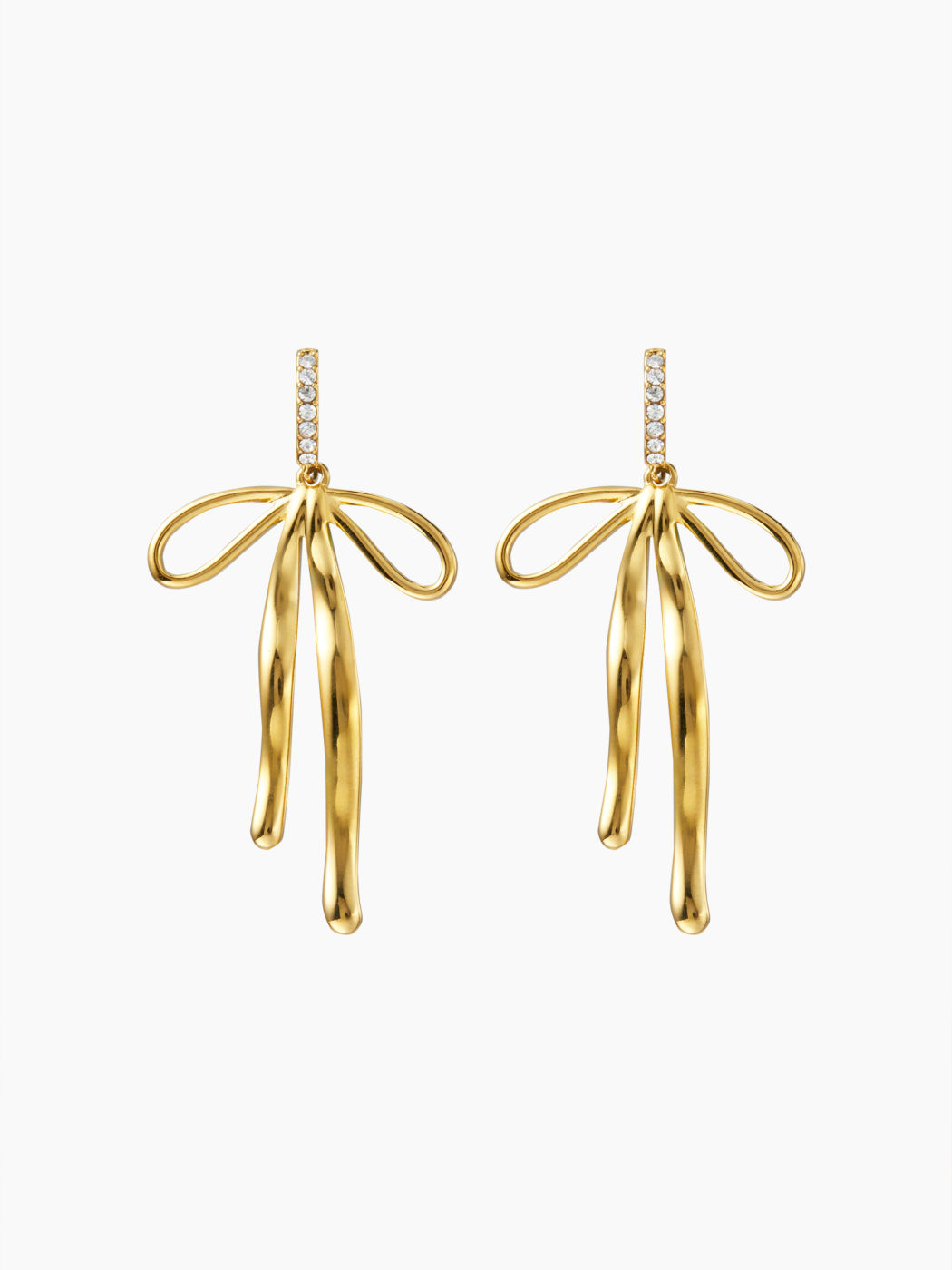 BOWKNOT 18K GOLD PLATED STAINLESS STEEL RHINESTONE DROP EARRINGS