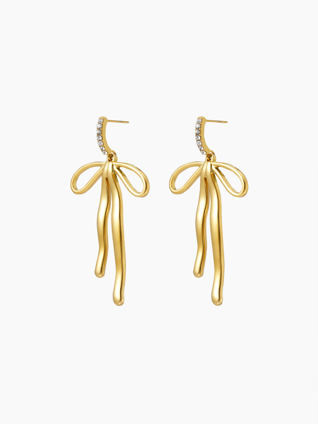 BOWKNOT 18K GOLD PLATED STAINLESS STEEL RHINESTONE DROP EARRINGS
