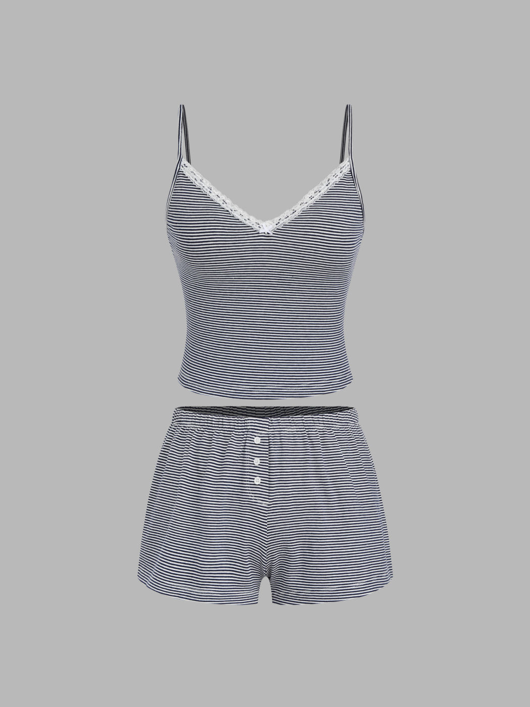 V-Ausschnitt Streifen Spitze Cami Top & Low Rise Shorts