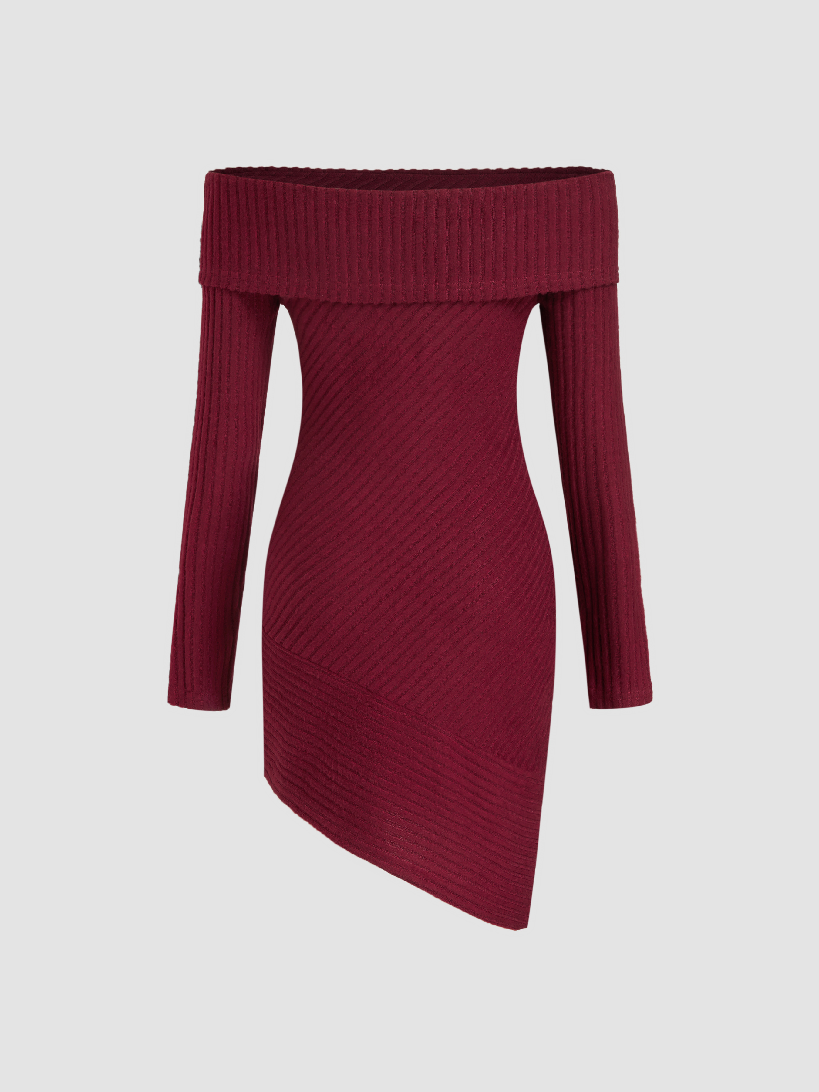 Knit Fabric Off-shoulder Asymmetrical Hem Mini Dress For Date