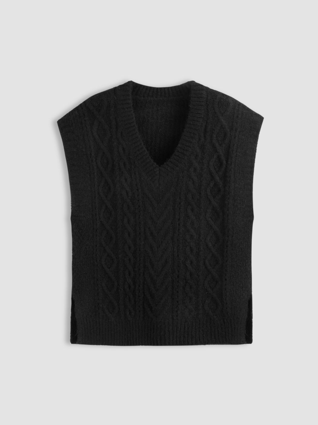Wool-blend Cable Knit V-neck Vest
