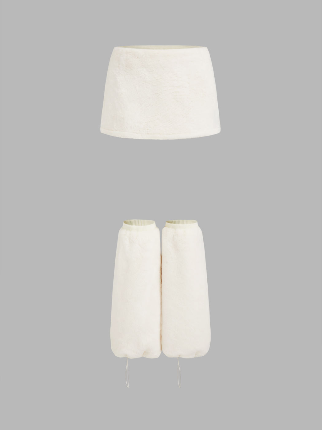 Fleece Low Rise Mini Skirt With Drawstring Leg Warmers