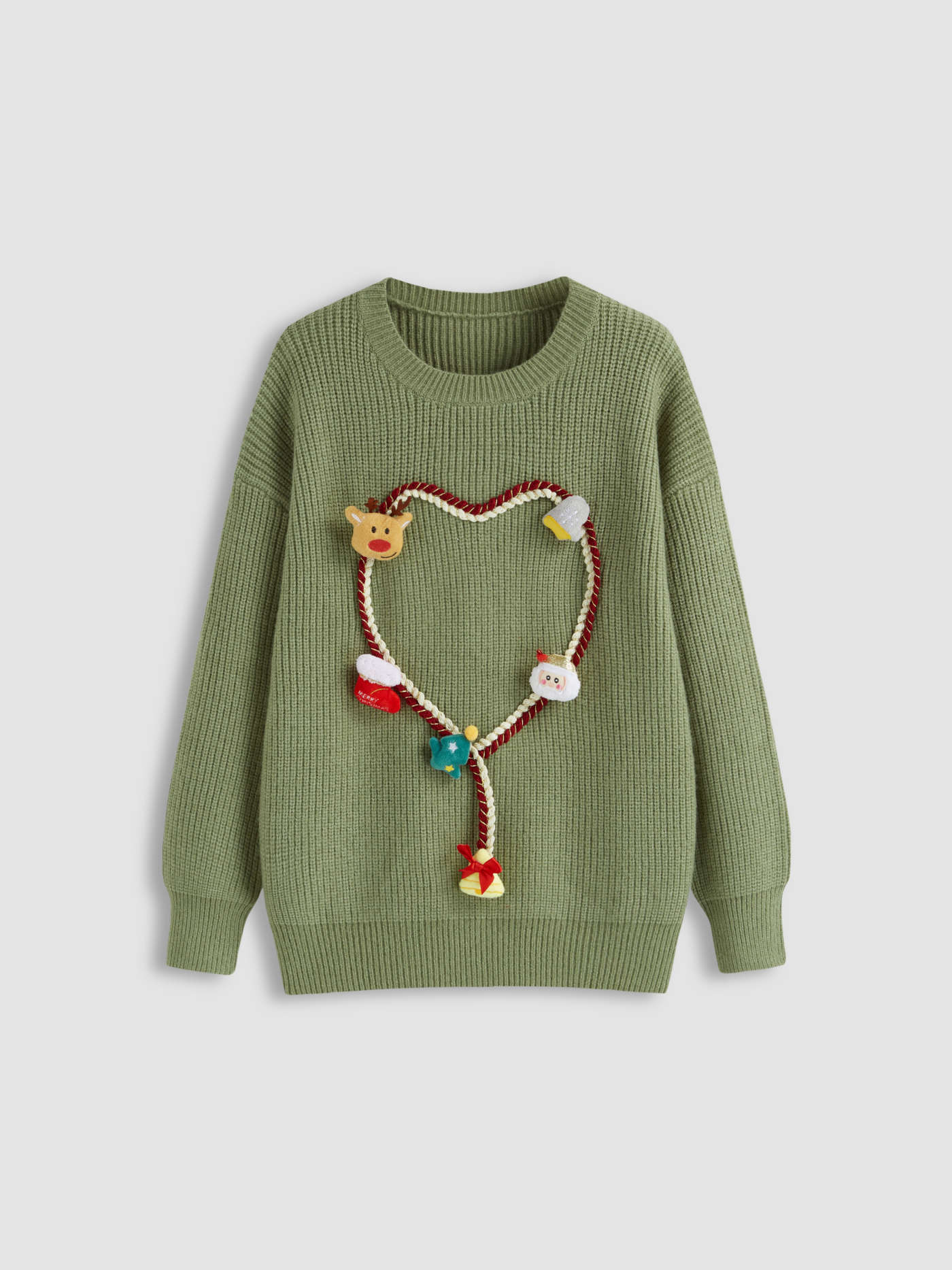Knit Fabric Knitted Round Neckline 3D Elk Santa Claus Oversized Sweater For Vacation Holiday