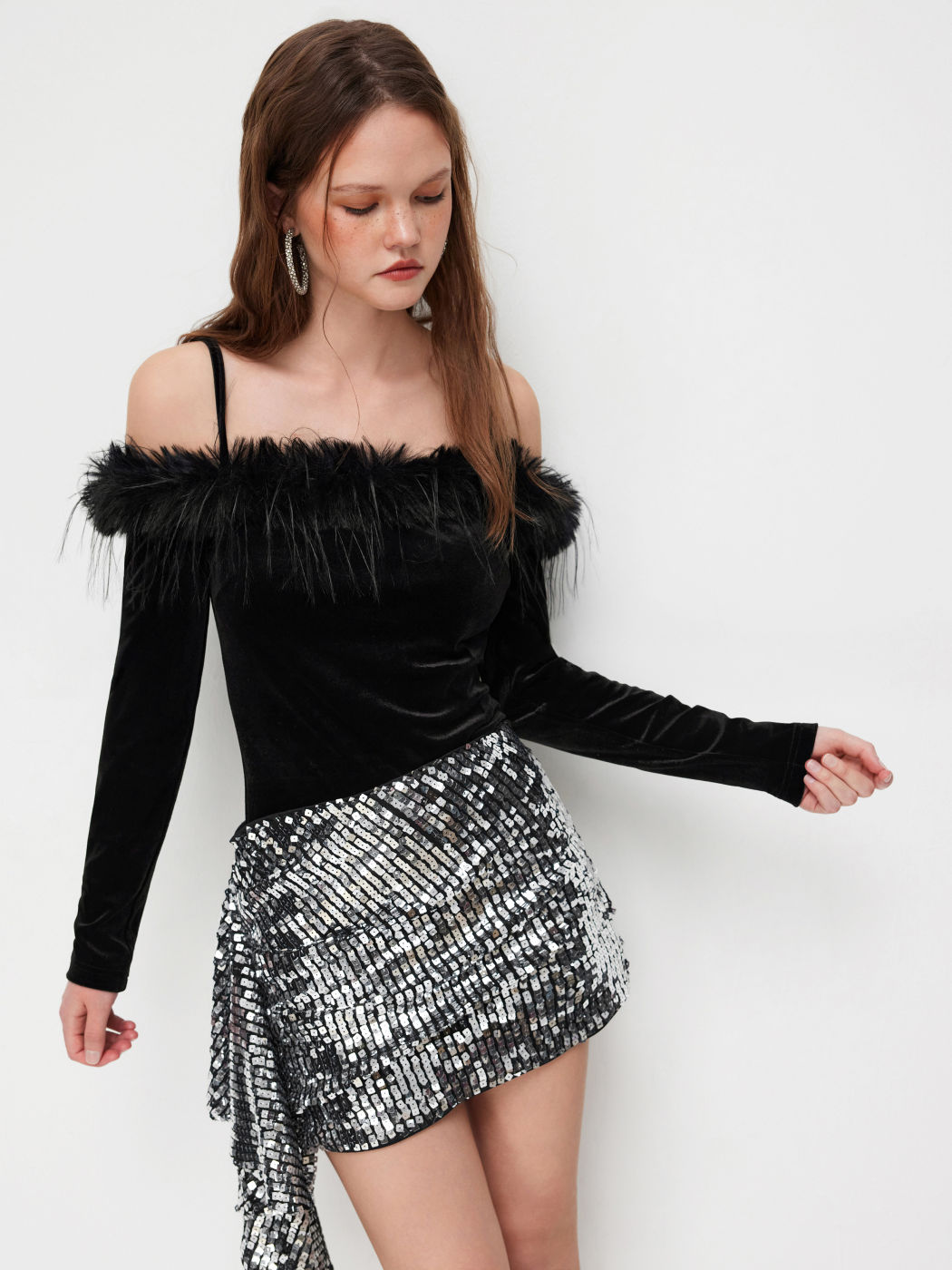 Velvet Off-shoulder Fringe Bodysuit