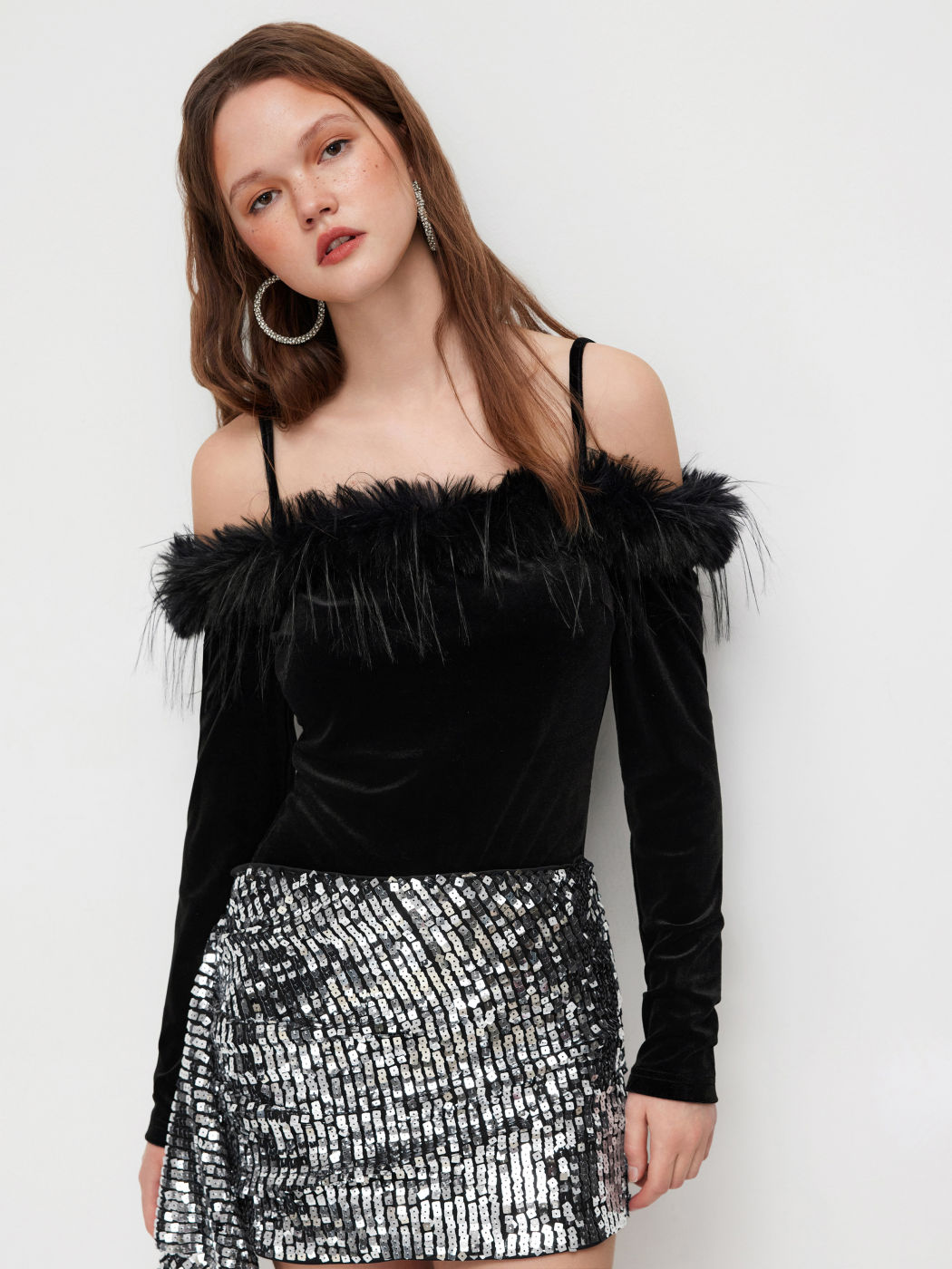 Velvet Off-shoulder Fringe Bodysuit