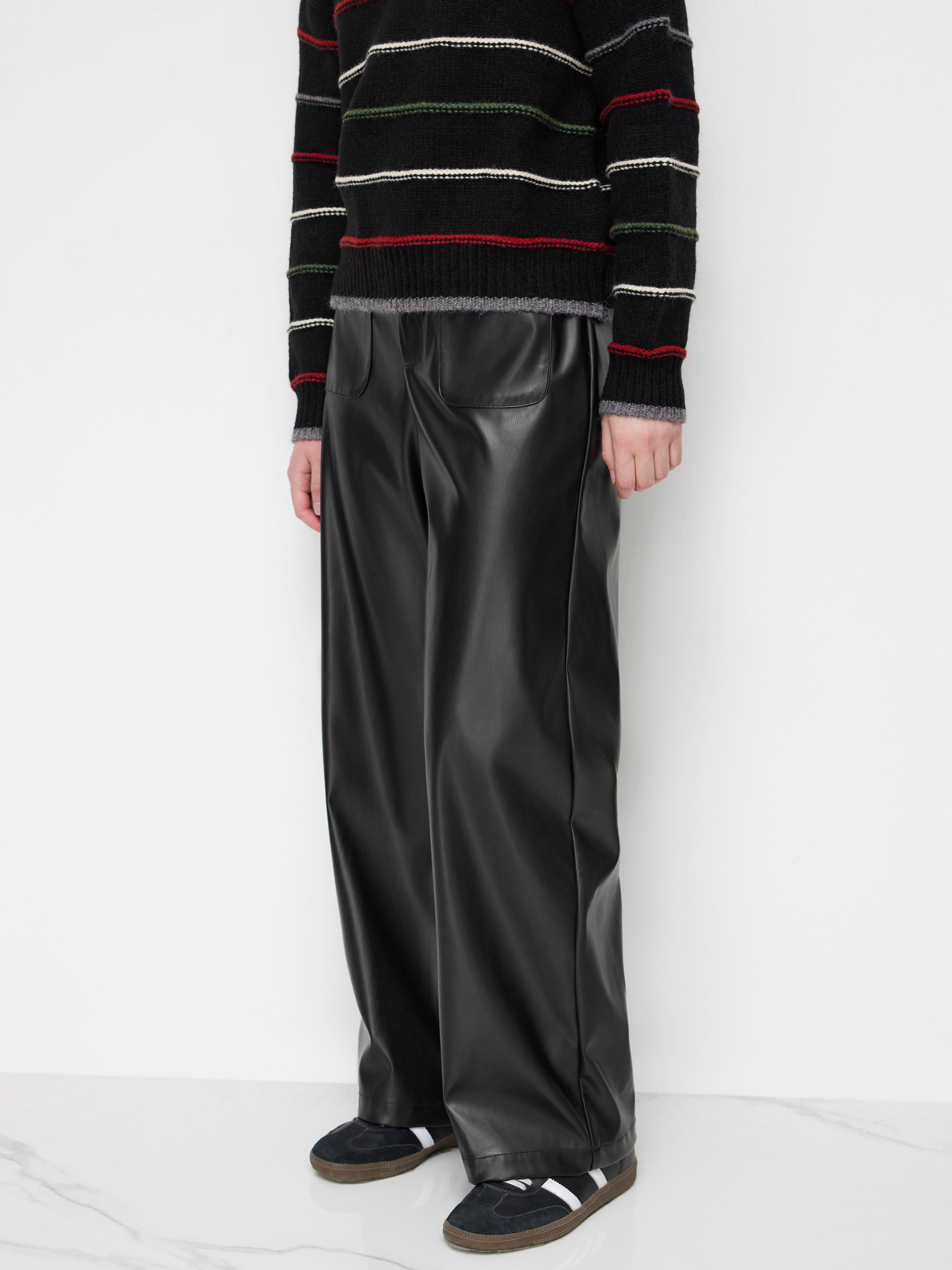 Faux Leather Faux Leather Mid Rise Straight Leg Trousers For