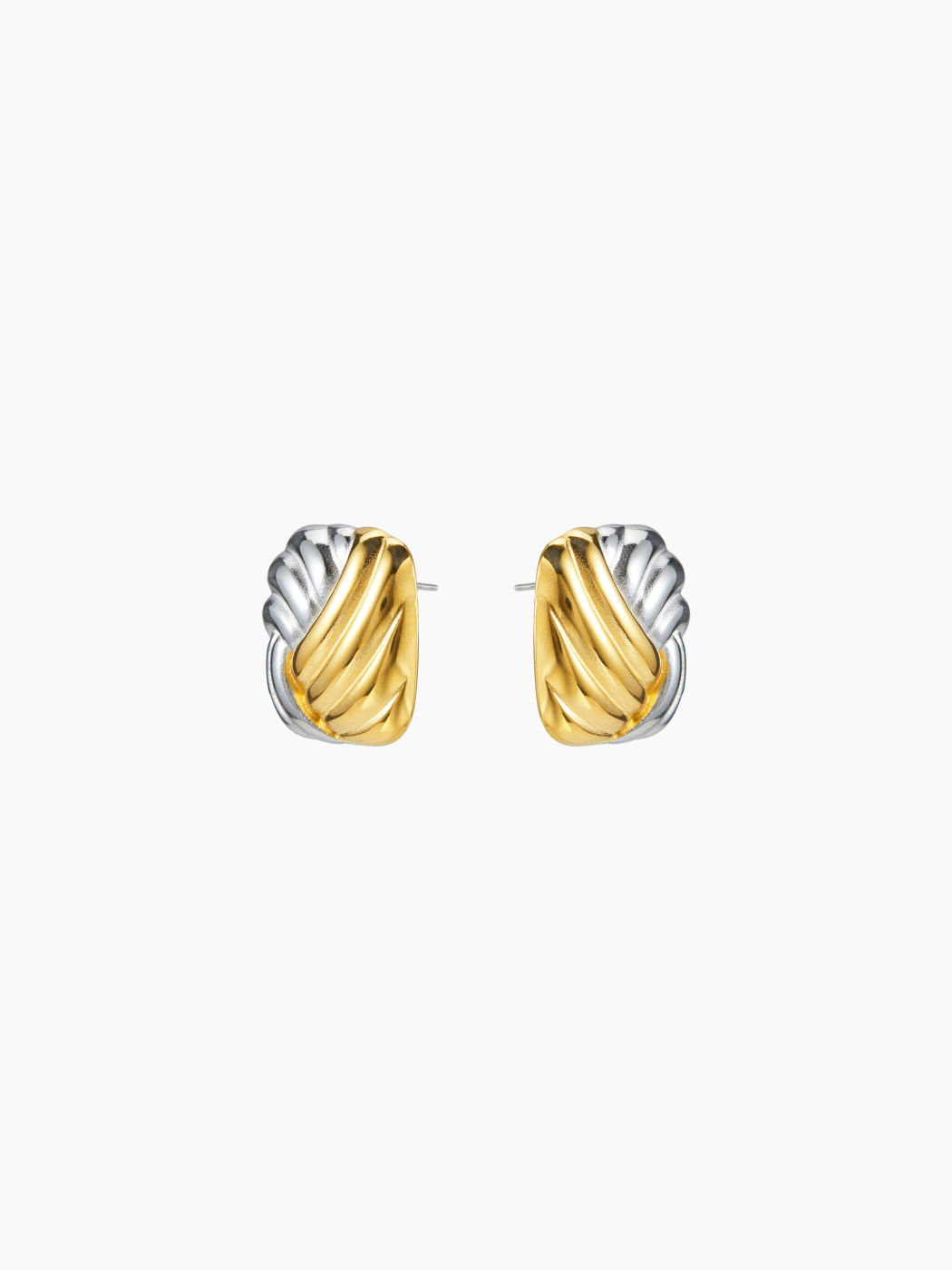 TWO TONE PLEATED SQUARE 18K GOLD PLATED STAINLESS STEEL STUD EARRINGS