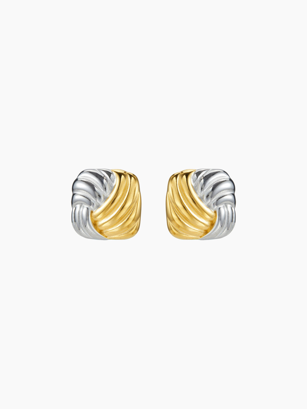 TWO TONE PLEATED SQUARE 18K GOLD PLATED STAINLESS STEEL STUD EARRINGS