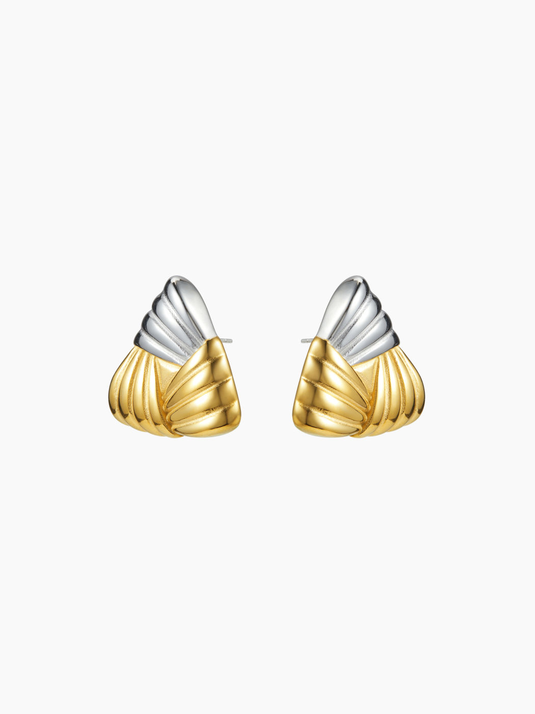 TRIANGLE BRAIDED 18K GOLD PLATED STAINLESS STEEL STUD EARRINGS