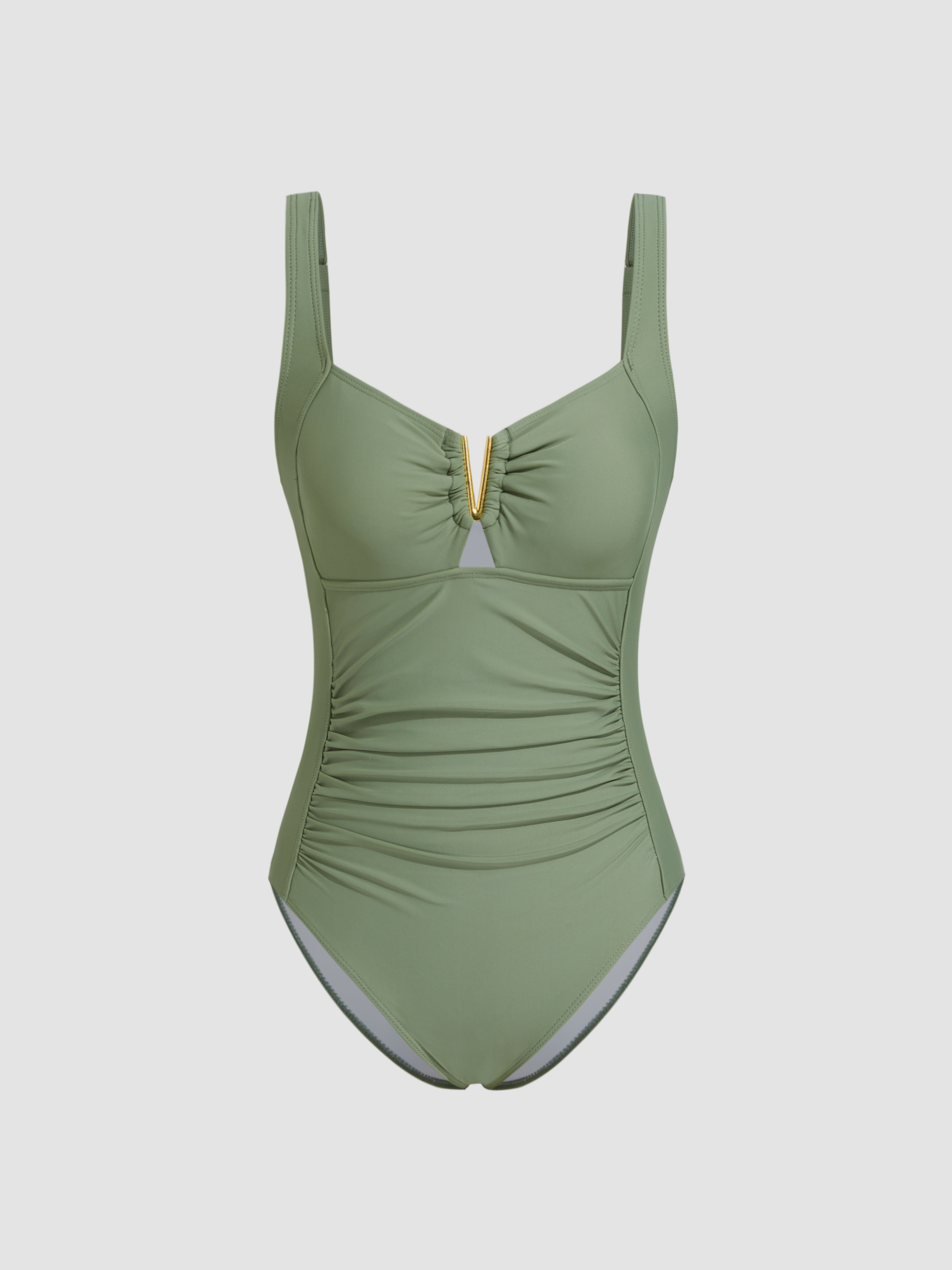 Knit Fabric Toile de Jouy Ruffle One Piece Swimsuit For Vacation