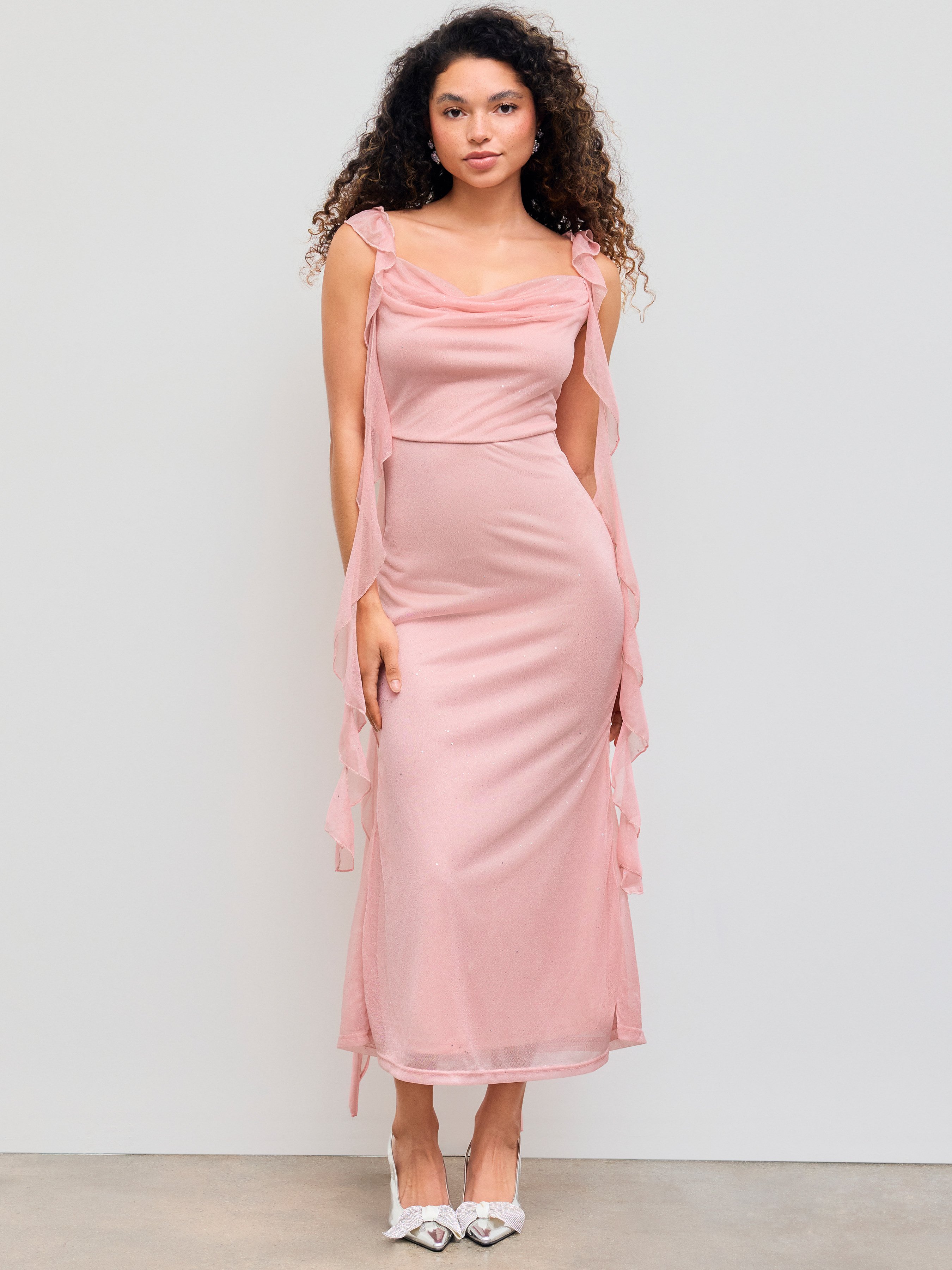Wedding Formal Dresses Wedding Guest Dress Homecoming Dress Hoco Dresses  Party Dress For Party New Years Holiday Dress Valentine wedding guest  wedding special occasion dresses Knit Fabric Cowl Neck Solid Glitter Ruffle