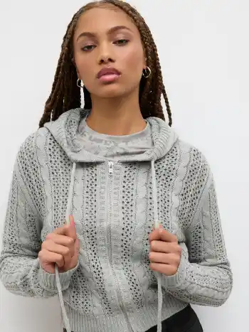 Cardigan in maglia con cappuccio e cerniera scavata