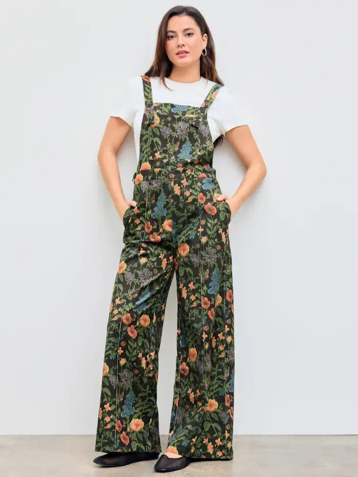 Updated Fabric Corduroy Square Neck Floral Pocket Jumpsuit