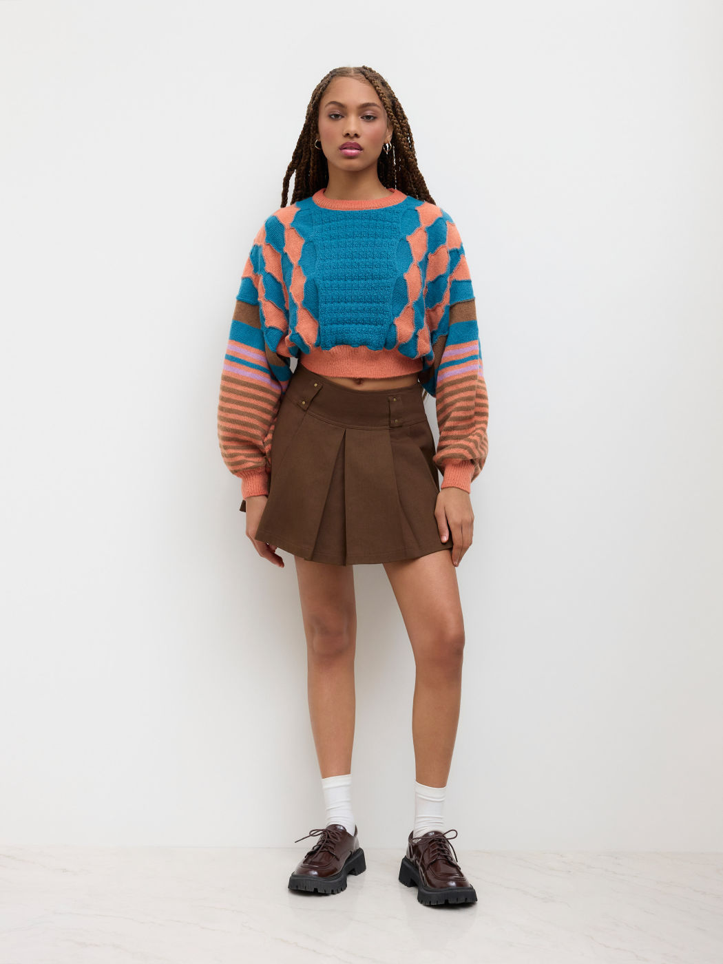  Rundhalsausschnitt Position Streifen Gestrickter Crop Pullover