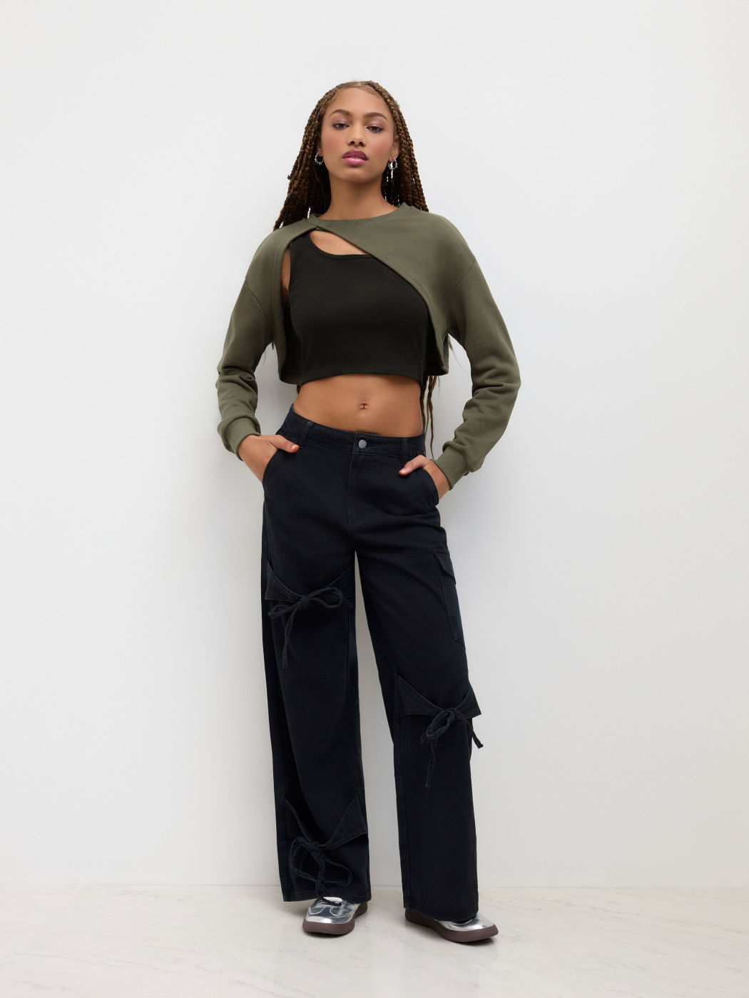 Terry Round Neck Vest & Crop Sweatshirt