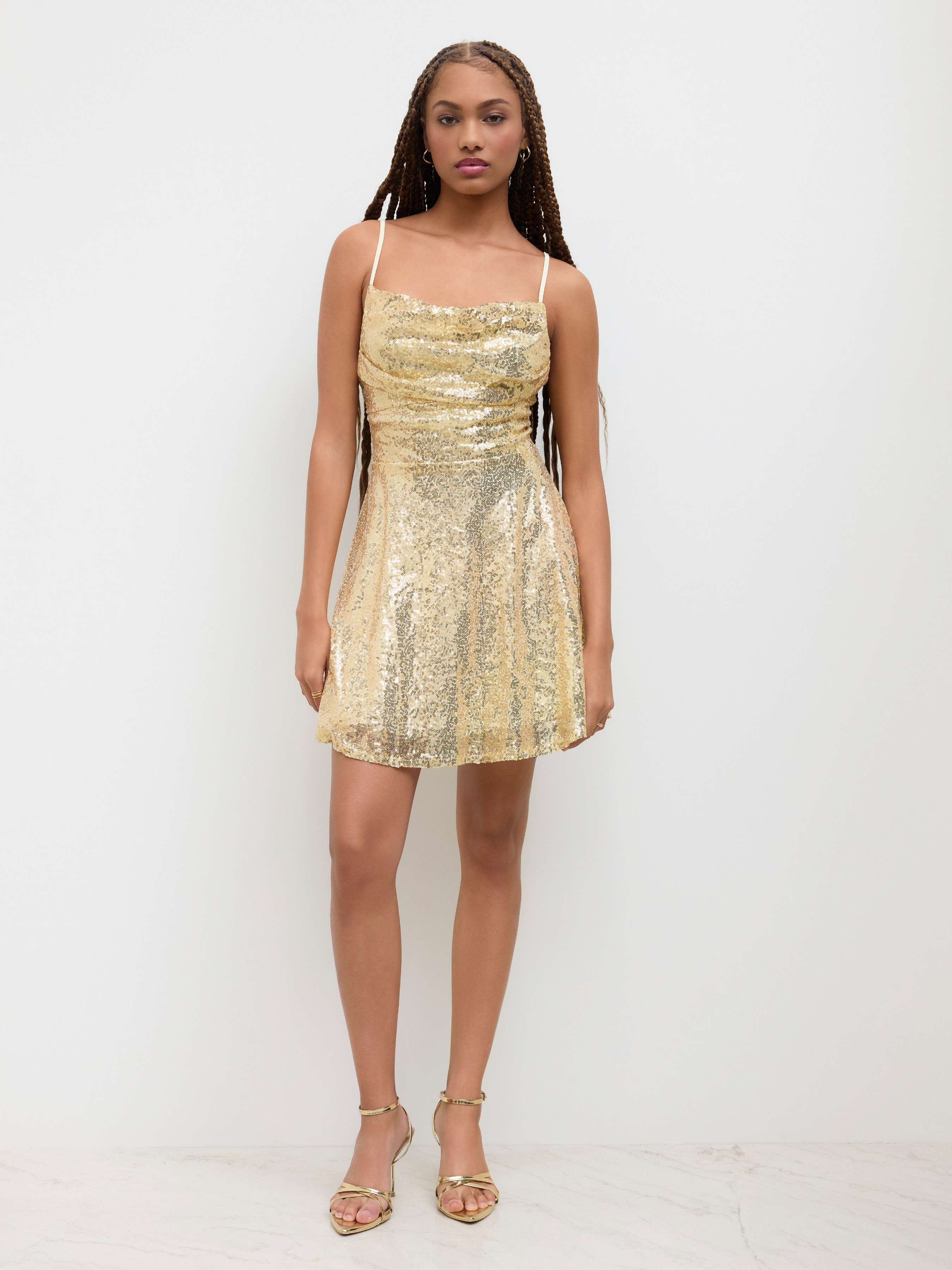 Sequin V-neck Solid Lace Up Mini Dress