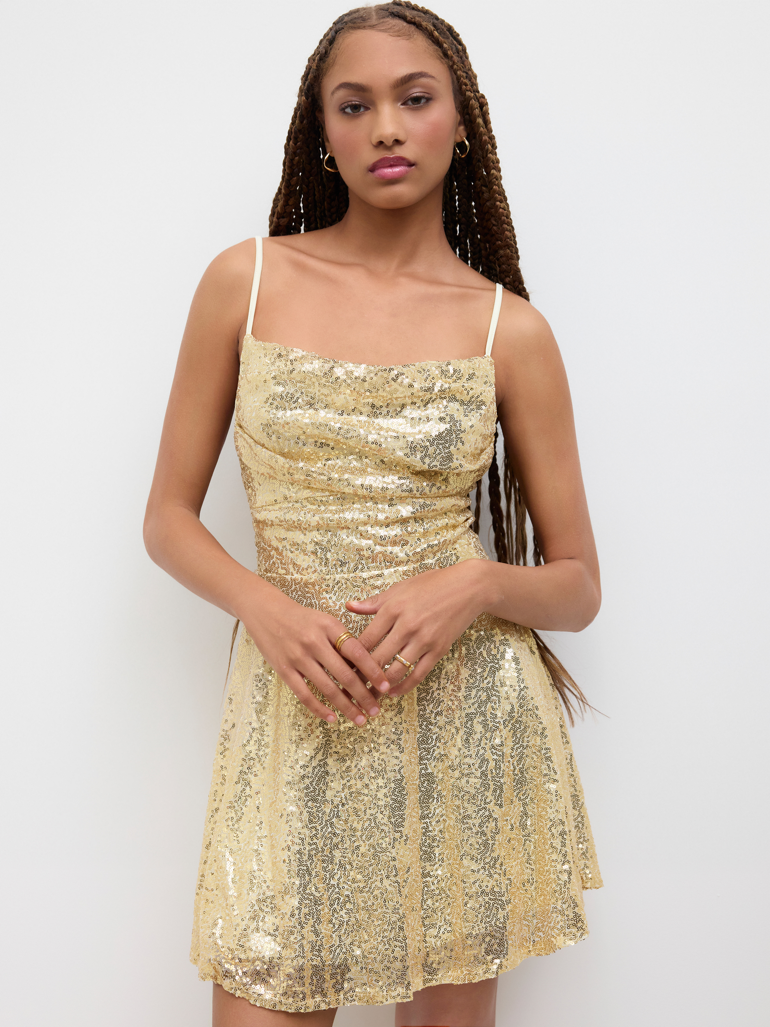 Sequin V-neck Solid Lace Up Mini Dress