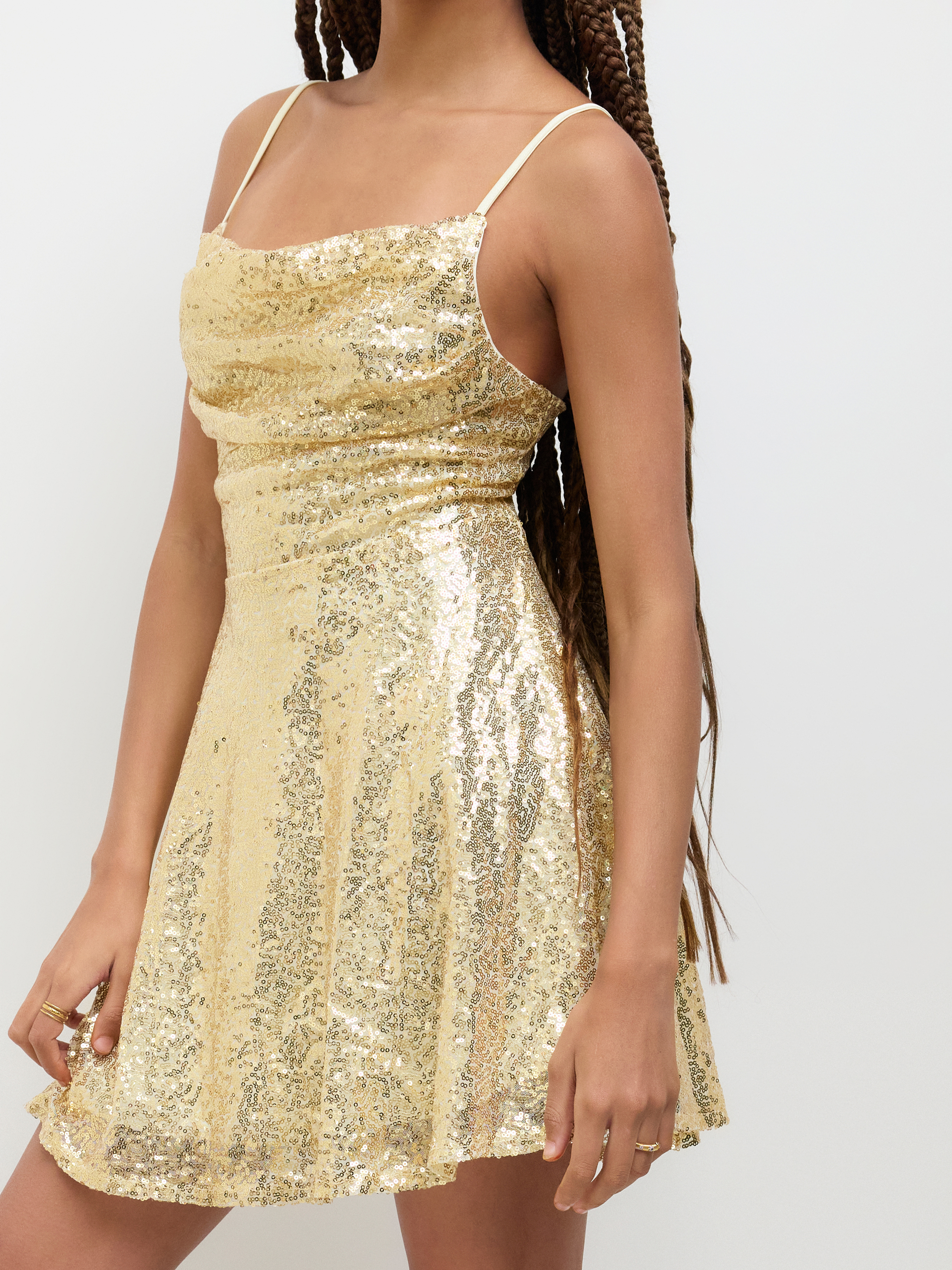 Sequin V-neck Solid Lace Up Mini Dress