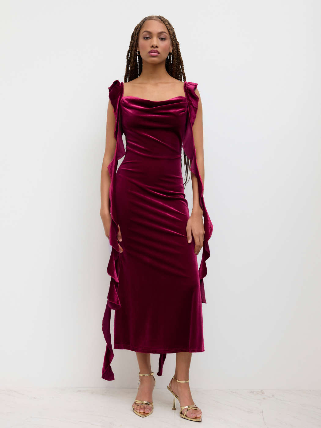 cider christmas dress Christmas Party Dress For Party New Years Holiday Dress Valentine Velvet  Velvet Cowl Neck Solid Ruffle Hem Maxi Dress For Date Wedding